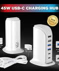 45W Fast Charging USB Station With Dual Type C Ports And Multiport USB Hub Organizer featuring 6 ports and 5 ft power cord