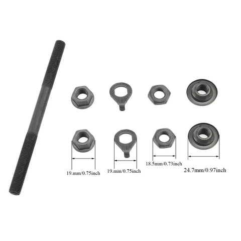 Lightweight 140mm Front Bike Hub Axle 3/8 Inch 26TPI Black Conical Lock Nut Washer Kit with measurements