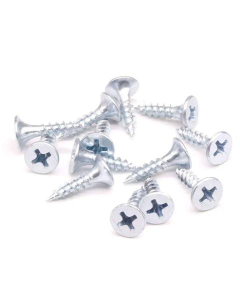 Two Hundred Solid Size Six By Five Eighths Inches Phillips Drive Zinc Coated Carbon Steel Screws Fine Thread Sharp Point for drywall and wood fastening.