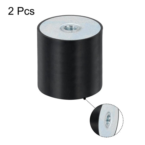 Built Tough Rock Solid Two Piece Rubber Mounts With M12 Female Threads And Sixty By Sixty Millimeter Flat Silent Base Blocks For Badass Vibration Control On Any Rig, black rubber mount with silver core.