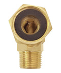 Three Quarter Inch GHT Female To One Half Inch NPT Male Garden Hose Swivel Elbow Brass Adapter For No Fuss Easy Hose To Pipe Conversion Corrosion Resistant Durable Smooth Swivel For Tight Corners front view