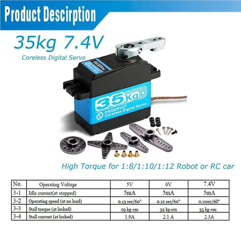 35Kg Coreless Digital RC Servo 7.4V Waterproof Stainless Steel Gear High Speed High Torque for Crawler and Buggy