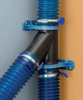 Dust Right Ready-Mount 2.5 Inch Vacuum Hose Fitting Brackets With Interlocking Teeth Design For Woodshop Dust Collection System angle view.