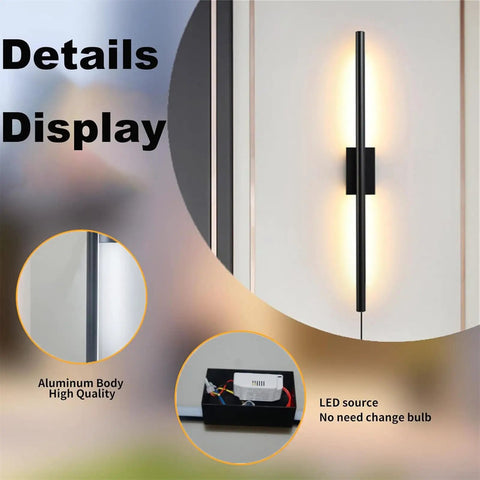 Modern Wall Sconces, Wall Lamp LED Metal Modern Reading Lamps Elegant Rectangle Indoor Wall Sconce Acrylic Wall Lighting Fixture 44W for Bedside Bedroom Living Room Hallway 3,Black Warm Light-100CM showing aluminum body and LED source.