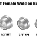 Heavy Duty Aluminum Weld On Bung Fitting With Three Eighth Npt Female Threads Slick Stepped Design For Rock Solid Mounts And Rust Resistant Build Badass Durable Two Pack Deal, showcasing multiple sizes.
