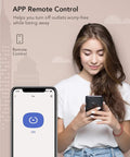 Person using phone app to control Compact WiFi Smart Plug 4 Pack Mini Outlet Works With Alexa And Google Home Remote Voice Control