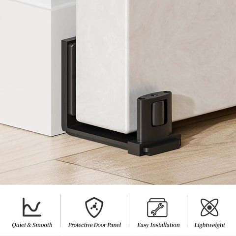 Sliding Barn Door Floor Guide Set With Adjustable U Shape Flexible Flush Design Wall Mounted Black 2 Pack Easy Peasy Install For Smooth Glide Space Saving Hardware Dual Pulley Protection on floor