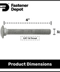 3/8-16 X 4 Inch Hot Dip Galvanized Carriage Bolt Kit Grade 307A With 50 Flat Washers And 50 Hex Nuts For Exterior Use