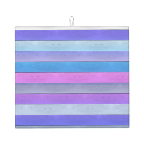 Wood Grain Print Dish Drying Mat 16x18 Inches in purple and blue stripes, Microfiber Super Absorbent Kitchen Counter Pad, Machine Washable Rack Mat