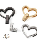Heart-shaped purse twist lock closures set of 3 in black, gold, and silver with mounting hardware for bags