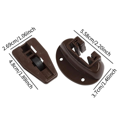 10 Piece Drawer Slides Set With Roller Guides In Durable PP Material, brown slide parts with measurements visible