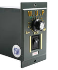 Front view of a dark-green 15W 110V AC gear motor speed controller panel with rotary dial and on/off switch.