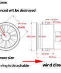 Technical diagram of 64mm RC Jet Ducted Fan with 3500KV Brushless Motor 4S Ready 11 Blades showing dimensions and wind direction