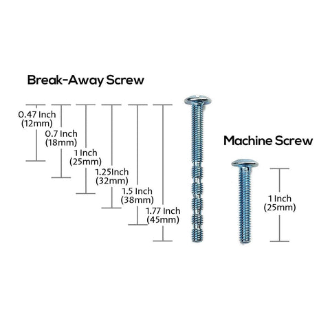 Break-away and machine screws for Polished Chrome Cabinet Pulls 5 Inch 127mm Hole Centers, with various length measurements shown.