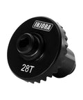 Close-up of black 28T gear from the 11 To 28T Helical Axle Gear Set For 1 To 18 HPI Venture 18 Upgrade with 20CrMo steel construction.