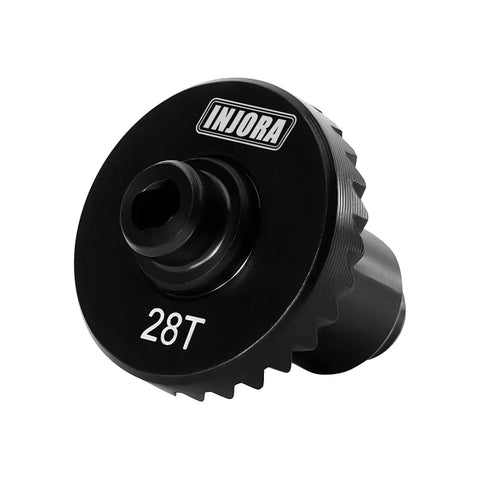 Close-up of black 28T gear from the 11 To 28T Helical Axle Gear Set For 1 To 18 HPI Venture 18 Upgrade with 20CrMo steel construction.