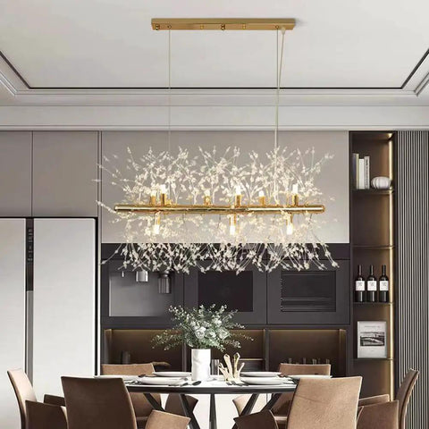 Crystal Bubble Sputnik Chandelier With Dope Firework Lights, dining room setting, 9 Light Gold Long Finish, rustic glam look