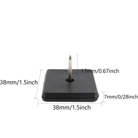 Side view of Twelve Pack Nail On Furniture Glides For Wooden Furniture Square Teflon Sliders Pads With Metal Pin PTFE Floor Protectors
