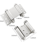 3 Inch Double Action Spring Door Hinge Set Self Closing For Saloon Bar Pub Cafe Doors Satin Nickel Finish, dimensions shown.