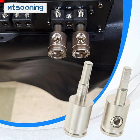 4 Gauge To 8 Gauge Amplifier Input Reducer 4 Pack For Car Audio System Upgrade, Brass With Nickel Plating For Superior Conductivity, Acid And Rust Resistant, Improves Sound Transmission And Power Delivery In Most Cars installed on amplifier terminals