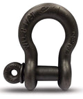 Heavy Duty 3/8 Inch Screw Pin Anchor Shackle Built Like A Tank For Stage Rigging And Construction Rated At One Point Five Ton Working Load Limit Hella Tough Hardware, black forged steel design, 1.5 ton WLL.