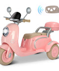 12V Dual Motor Ride On Motorcycle For Kids With Two Seats Pink Electric Moped For Indoor Outdoor Adventures Flip Up Rear Seat One Hour Run Time Easy Start For Little Riders, side view