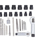 Rock solid 28-Piece Heavy-Duty Screw Extractor Set For Stripped And Rusty Bolts. heat-treated Cr-Mo extractors, bits, and adapters