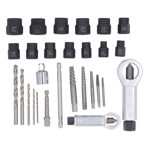 Ultimate 28-Piece Heavy-Duty Screw Extractor Kit With Rust-Resistant Broken Bolt Remover Tools For Electric Drills And Ratchets To Fix Stripped Screws Fast, Cr-Mo extractors and drill bits