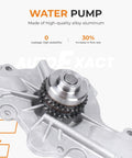 Water pump from Timing Chain Kit With Water Pump Tensioner Guide For Ford Edge Explorer F150 Flex Mustang Taurus Transit Lincoln 3.5L 3.7L V6 DOHC Engine Replacement AT4Z6268A overlaid with features text on aluminum part