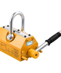 Front view of VEVOR permanent magnetic lifter with yellow housing, U‑shackle and release lever