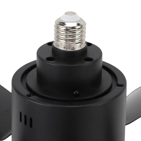 Fafeicy Ceiling Fan Lamp with Light, Dimmable 3 Color Temperatures Quiet, close-up of black light fixture socket.