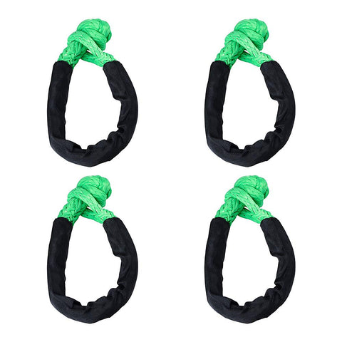 4 Pack Green Synthetic Soft Shackles Rope With Protective Sleeve And 2 Red Recovery Rings Set For Off Road Vehicles Heavy Duty Winching
