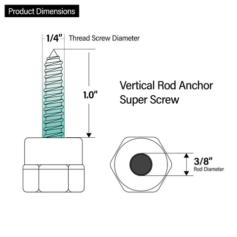 Quick Install Wood Threaded Rod Anchor Ten And Three Eighths Inch, Zinc Finished Steel, No Pre Drilling Required, 1/4 x 1 in screw illustration