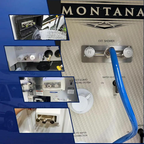 Installed 3-Piece RV Exterior Shower Quick-Connect Kit, Brass Water Hose Fittings with Leak-Proof Self-Locking Design