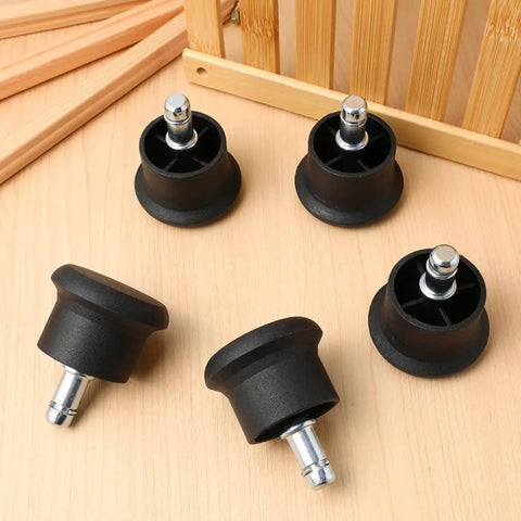 Heavy Duty Office Chair Wheels Replacement 6 Pack For Carpet Surfaces Non Slip Floor Protectors Durable Iron And PP Material Chair Casters Glides For Smooth Mobility displayed on wooden surface.