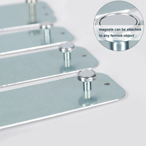 Close-up of magnetic mounting plates for 4 Piece LED Light Boards With 2 Dimmable Power Adapters for light box setup.