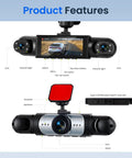 4 Channel 360 Degree Dash Cam Front Rear Interior Coverage with 3.16 Inch Display showing user interface features