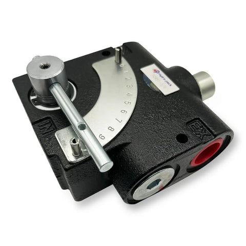 Adjustable Variable Flow Control Valve 0 To 30 GPM With Pressure Compensated Design And Relief Adjustment Three Quarters Inch NPT Hydraulic Flow Regulator For Consistent System Performance Up To 3000 PSI