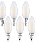 Soft White Frosted Candelabra LED Bulbs 3000K Dimmable 2W 25W Equivalent B11 Candle Shape pack of six