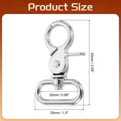 Front view of silver 25mm zinc-alloy swivel snap hook with trigger lever for bags and straps.