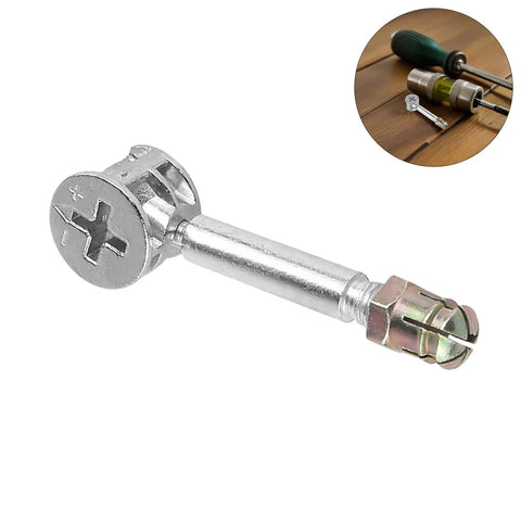 Cam Lock Connector Kit For Wardrobe And Cabinet With Flat Back Dowel Pins Pre Installed Bolts And Nuts Alloy Iron Hardware