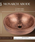 Hand Hammered 17-Inch Oval Skirted Drop-In Copper Bathroom Sink For Vanity Countertop, top view showing hand-hammered texture.