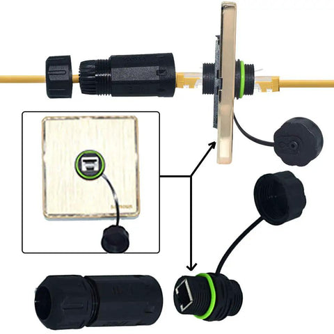Waterproof Ethernet Connector IP68 Shielded Panel Mount Coupler Female to Female for Outdoor and Indoor Use Cat5e Green Two Pack
