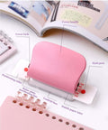 Pink six hole puncher for A4 A5 B5 loose leaf notebooks, 6mm holes with 9.5mm spacing, portable handheld metal circle paper punch
