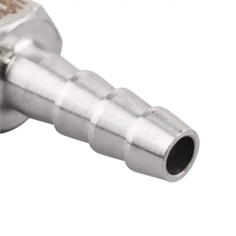 Close-up of Stainless Steel 1/4 Inch Hose Barb To 1/8 Inch NPT Male Pipe Fitting for Home Brew and DIY Plumbing