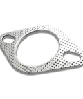 Car exhaust gasket, silver stainless steel, perforated metal flange with two oblong bolt holes (2.5 in)