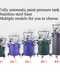 Rugged Commercial Sixty Liter Pneumatic Paint Pressure Tank Featuring Kickass Automatic Air Agitation And Reliable Safety Valve For Consistent Coating Jobs, showcasing various size models including 10, 20, 30, 40, and 60 liters.