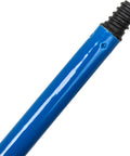 Heavy Duty 48 Inch Powder Coated Metal Broom Handle With Smooth Plastic Thread Attachment And Secure Hanging Cap Standard Acme Fitting For Floor Sweeps 12 Pack Built Like A Truck Blue - close-up of threaded tip.