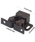 Double Roller Cabinet Lock Latch with Mounting Screws for Cupboard Doors and Drawers, showing dimensions and durable design