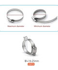 ZIPCCI stainless steel hose clamps, 16–25 mm range, 25-pack; worm-gear clamps for automotive fuel lines